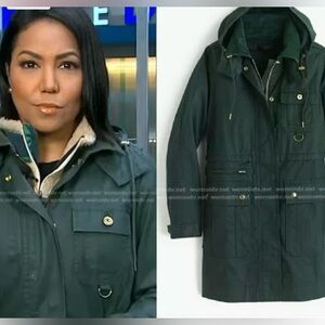 J.Crew Downtown Green Wax Coated Long Utility Field Jacket Hooded L